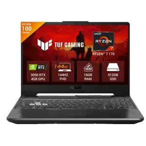 ASUS TUF Gaming A15 FA506NCQ-IN080W Laptop – AMD Ryzen 7 170, RTX 3050 4GB Graphics, 16GB DDR5 RAM, 512GB SSD, 15.6-inch 144Hz Display
